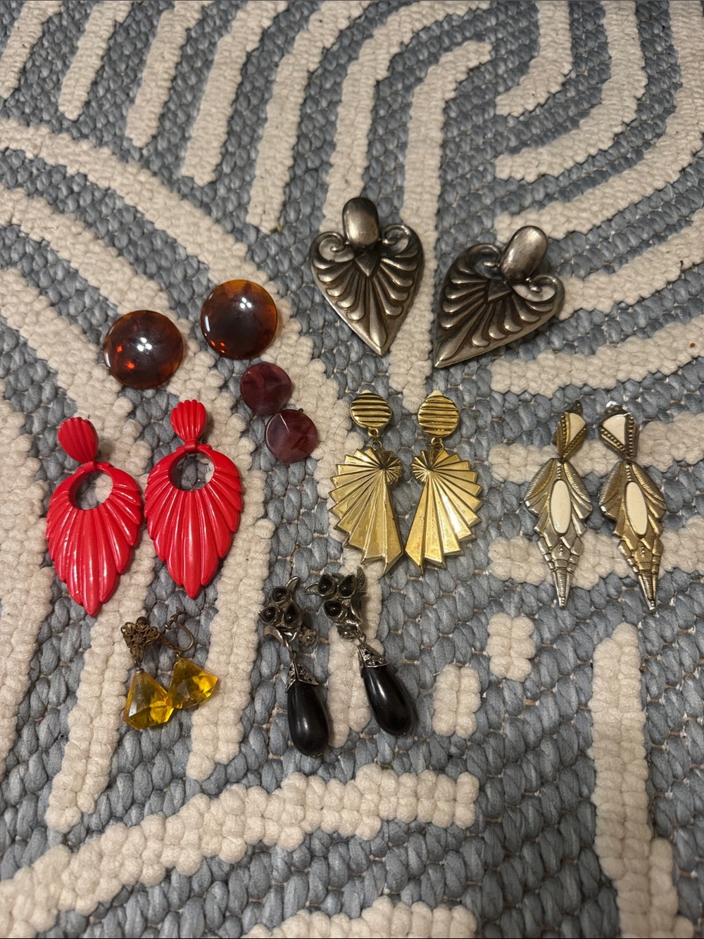 Vintage Clip-On Earrings Lot 8 Pairs Art Deco Statement Costume Jewelry